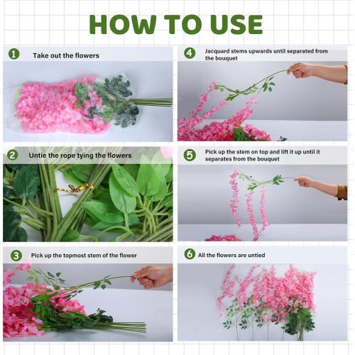 Alotiki Wisteria Hanging Flowers,50 Pack Fake Hanging Flowers,Wisteria Artificiales Garland for Home Wedding Arch Floral Party Garden Ceremony Outdoor Decor,3.6 Feet Long(50,Pink)