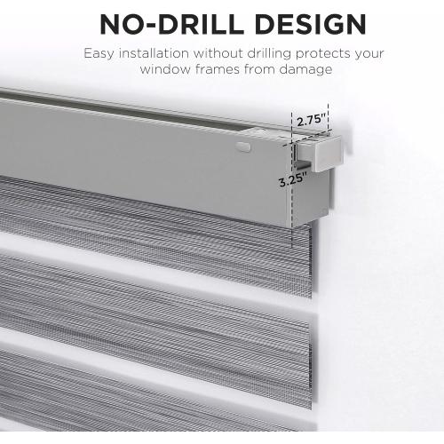 Joydeco No Drill Zebra Blinds for Windows, Cordless Day & Night Dual Sheer Roller Shades, Easy Installation, Free-Stop Lift System, Light Filtering Privacy Blinds for Home(Grey,22 W x 75 H)
