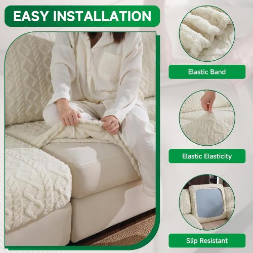 Couch Cushion Covers, Super Soft Thicker Fleece Sofa Cover Stretch Sectional Sofa Slipcover Washable Pet Friendly Anti-Slip Stain Resistant Furniture Cover for Home(1 Back Cover,Ivory)