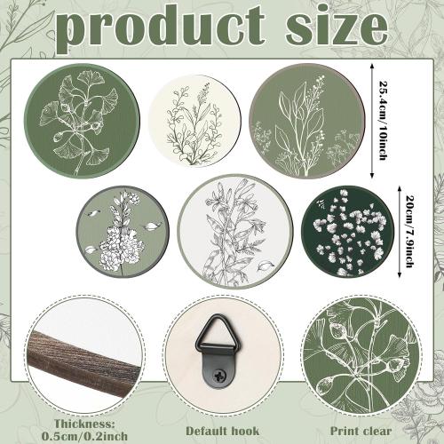 Barydat 6 Pcs Boho Wooden Plant Wall Art Decor,Greenery,8 Inch, 10 Inch | Farmhouse Rustic Bohemian Wall Hanging Vintage Home Decor for Bedroom Living Room Entryway Apartment Farmhouse Interior