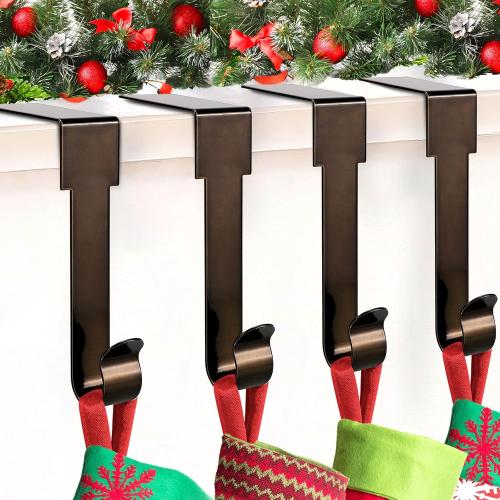 Christmas Stocking Holders for Mantle,4 Pack Adjustable Stocking Holder Non-Skid Stocking Hangers Lightweight Stocking Hooks for Fireplace Home Decor