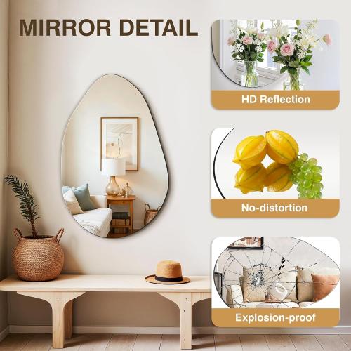 FICTOR Irregular Asymmetrical Wall Mirror, 32 x 21 Modern Decorative Mirror for Entryway, Bathroom, Bedroom, Living Room, Dining Room