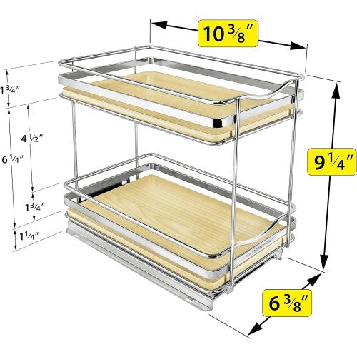 LYNK PROFESSIONAL® Élite™ Pull Out Spice Rack Organizer for Inside Kitchen Cabinets - 6-3/8 inch Wide - Slide Out Drawer – Wood/Chrome Sliding Spice Organization for cabinet - Spice Racks - 2 Tier