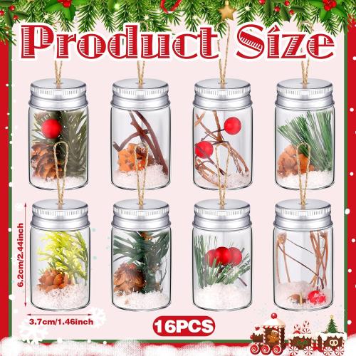 16 Pcs Christmas DIY Fillable Ornaments Kits Clear Glass Bottle Hanging Ornaments, Pine Cones Hanging Mason Jar with Screw Off Caps Rope for DIY Crafts Home Farmhouse Christmas Tree Party Decoration