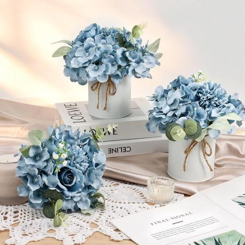 Auihiay 10PCS Flower Table Centerpieces, Hydrangea Artificial Flowers with Vase, Silk Hydrangea Flowers for Wedding Centerpieces, Birthday Parties, Baby Showers, Tea Party, Bridal Bouquet (Dusty Blue)