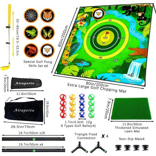 Battle Golf Pong Game Set,80”x80” Large Chipping Mat with Club,Play Outdoor-Indoor Sticky Golf for Adults,Portable Backyard Target Game for Men Friends Family