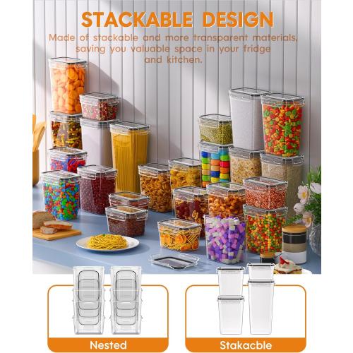 Airtight Food Storage Containers with Lids, 24 PCS Kitchen and Pantry Organization Canisters, BPA-Free, PVC-Free, Food-grade Plastic Leak-proof Jars for Cereal, Flour, Sugar, Extra 24 Labels & Marker