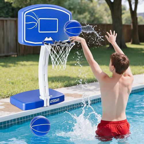 Large Pool Basketball Hoop Poolside, Swimming Pool Basketball Game for Inground Pools, Water Basketball for Pool with 2 Balls and Pump, Summer Outdoor Toys for Kids Teens Adults