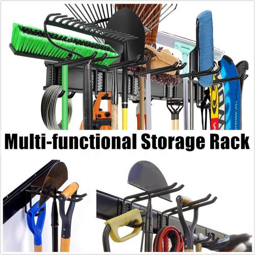 WALMANN Wall Mount Tool Organizer, Mop and Broom Holder, Garage Tools Storage Rack, Heavy Duty Garden Tool Storage Rack, Holds Up to 300 lbs