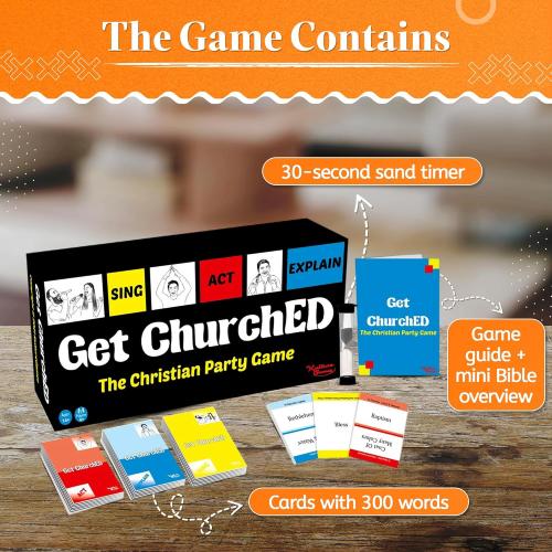 Kulture Games Get ChurchED | The Christian Party Game| Christian Gifts & Cards | Bible Trivia Game | Charades Games | Family & Youth Groups | Bible Quiz (Sing, Act/Charades, Explain)