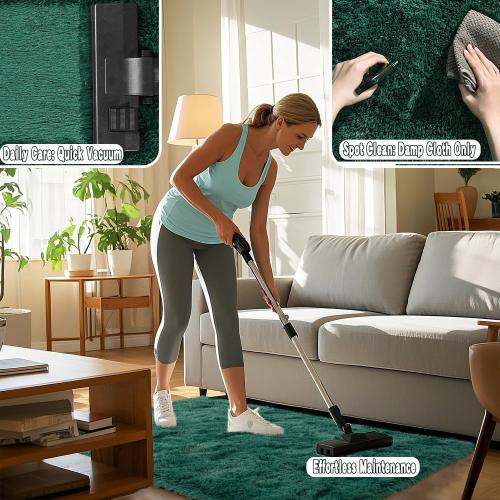 Green Fluffy Rug for Bedroom 4x5.9 ft - Ultra Soft & Non Slip Shaggy Area Rug, Comfy Durable Carpet for Living Room Kids Room Teens Dorm Home Decor, 1.7'' Thick Indoor Plush Carpets