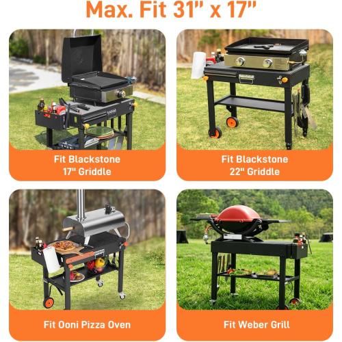 Portable Outdoor Grill Table, Folding Grill Cart with Wheels | Blackstone Griddle Stand for 17/22 Griddle, Large Space Blackstone Table Solid and Sturdy, Grill Stand for Ninja, Weber