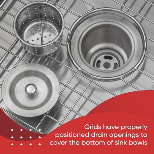 2 Pack Sink Protectors for Kitchen Sink, 14.37'' x 12.5'' Stainless Steel Grate With Rear Drain Hole