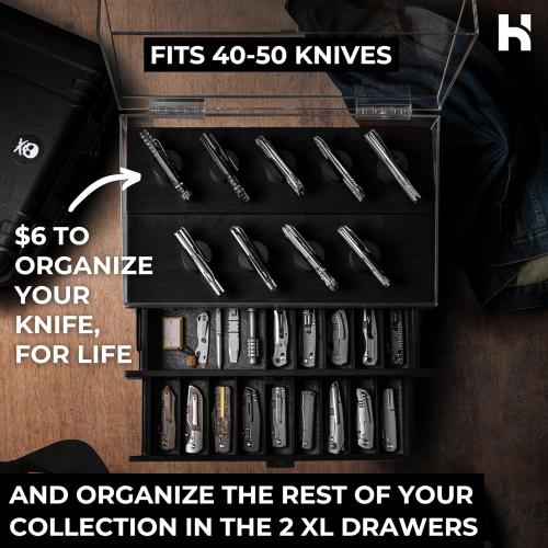Holme & Hadfield Premium Knife Display Case for up to 50 Knives – Extra Large Handcrafted Wooden Pocket Knife Organizer for Collections – Birthday Gift for EDC Collectors – Luxury Built to Last
