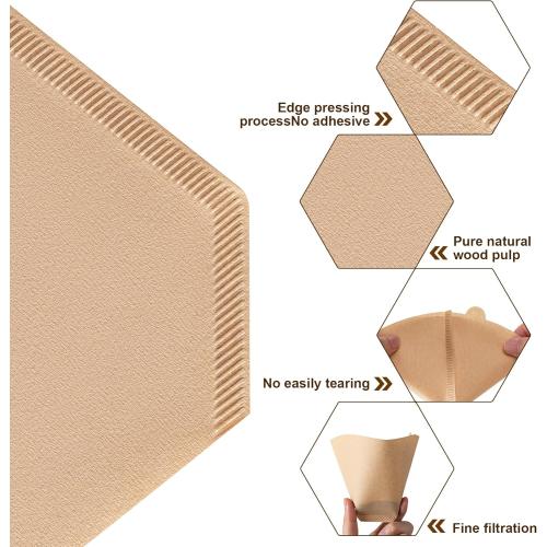 Coffee Filters, #4 Cone Coffee Filter 100 Count, Unbleached Natural Paper Filter 8-12 Cup, Disposable for Pour Over and Drip Coffee Maker