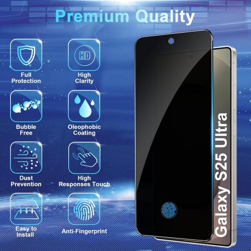 [2 2 Pack] Privacy Screen Protector Compatible with Galaxy S25 Ultra 5G - 2 Tempered Film   2 Camera Lens Glass, High Clarity, Bubble Free, Anti-Spy Protection - Scratch Resistant