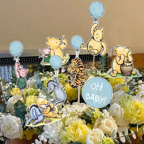 16Pcs Winnie Centerpieces for The Pooh Baby Shower Decorations Boys Oh Baby The Pooh Centerpieces for Table Toppers Winnie Birthday Supplies Decorations
