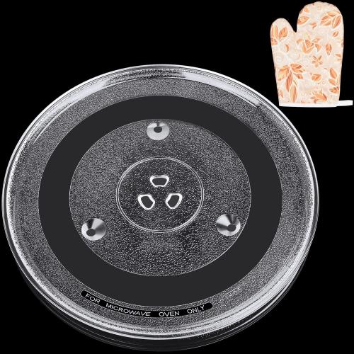 12.4 Turntable Plate Replacement for Panasonic Emerson Frigidaire Oster Toshiba Microwaves, 12 3/8 Glass Cooking Tray with a Glove, Turntable Diameter 12.4 inch (31.5 cm)