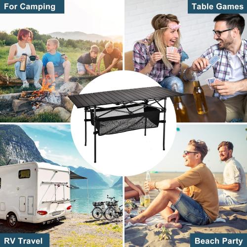 Size 47” x 21.65” x 26.7 Lightweight Aluminum Folding Camping Table (47” x 21.65” x 26.7”), Portable Roll-Up Design for Outdoor, Camping, Beach, BBQ, Patio, and Picnic, Durable & Waterproof with Carrying Bag