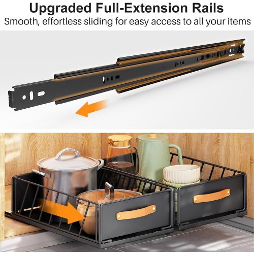 Pull out Cabinet Organizer Fixed with Adhesive Nano Film,Heavy Duty Slide out Pantry Shelves Drawer Storage,Sliding Mesh Cabinet Basket with Handle for Kitchen, Bathroom,Home, 15.8W X 21D X6.2H