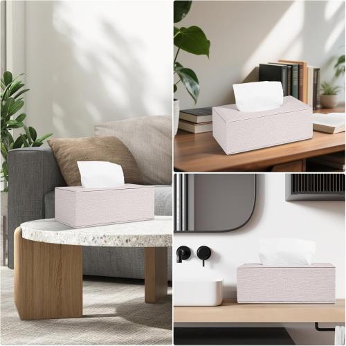 4 Pack Tissue Box Cover Rectangle, Linen Tissue Box with Magnetic Bottom, Napkin Facial Tissues Holder Dispenser, Decorative Tissue Holder for Bathroom Toilet Bedroom Living Room Office, Beige
