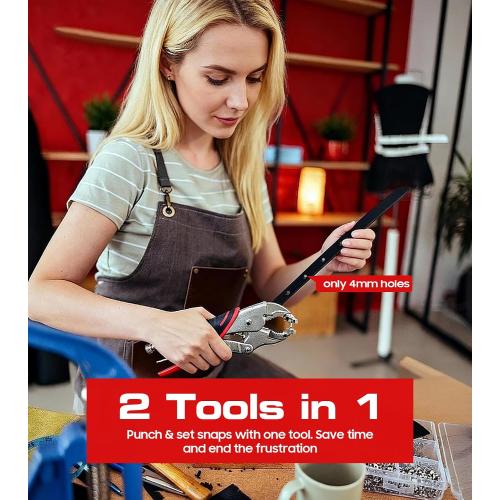Heavy Duty Snap Fastener Tool, Snap Kit with 140 Pcs, Punching Capable, Magnetic Mold, Beginner-Friendly Snap Installation Tool, Boat Covers, Leather & Fabric Repair Installation