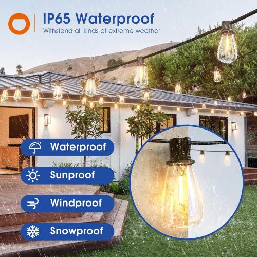 addlon 25FT LED Outdoor String Lights Waterproof Patio Lights with 9 Shatterproof ST38 Replaceable Bulbs(1 Spare), Dimmable Outside Hanging Light Connectable for Porch, Backyard, 2200K Warm Yellow