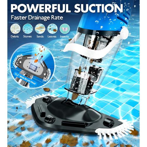 KlrSwp Cordless Pool Vacuum for Above Ground Pool, Magnetic Charging Handheld Pool Vacuum Cleaner, Anti-backflow Design Spa Vacuum for Hot Tub with Telescopic Pole | 18.5GPM Suction, 80-Min Runtime