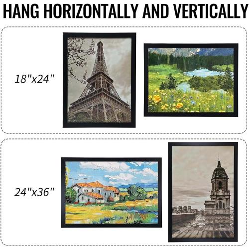QDSSDECO 24x36 Poster Frame Black Wood Frame with Plexiglass Horizontal and Vertical Formats Hanging on the Wall Display Picture, Set of 1