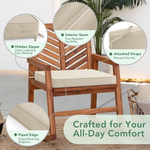 Outdoor Chair Cushions Set of 4: Waterproof & Fade Resistant Seat Cushion for Patio Furniture - 18.5 x 16 x 2 Inch Chair Pads with Ties and Hidden Zipper - Patio Chair Cushion Replacement, Cream 4 pc .