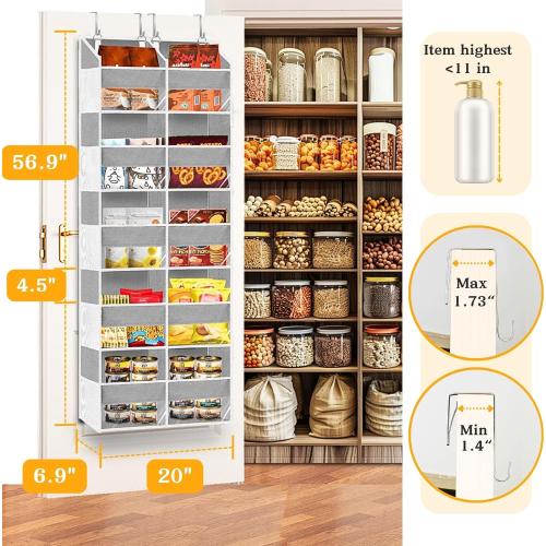 Over The Door Organizer, 5-Tier Extra Large Behind Door Storage with 10 Big Front & 10 Mesh Pockets, 80lb Capacity, Hanging Storage Organizer with Clear Window Kids Toys, Shoes, Diapers,**** Light Grey
