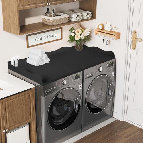 Washer Dryer Countertop,54''X27.6'' Wave Edge Wood Shelf Topper with Anti-Slip Patches,Laundry Room Washer and Dryer Laundries Hamper Counter Storage Organization (Black)