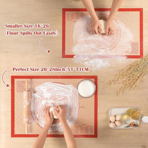 Non-slip Silicone Pastry Mat Extra Large Measurements 28''x 20'' Baking Mat | Silicone Baking Mat Counter Dough Rolling Oven Liner Fondant / Pie Crust Sourdough Bread Supplies - Folksy Super Kitchen Red