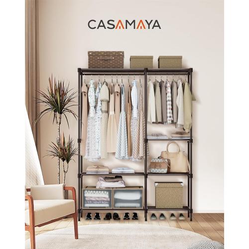 BLACK Clothes Rack, Portable Closet, 44.9 Inch Large Capacity Wardrobe Closet, Clothes Storage Organizer with Shelves and 2 Hanging Rods, Easy to Assembly, Black PCT021B01