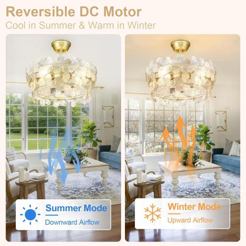 Depuley Bedroom Ceiling Fan with Lights: 20 Gold Chandelier Small Fan with Remote Control - Modern Flower Fandelier for Girl's Bedroom Living Room Nursery (E26 Bulbs Not Included)