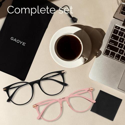 Gaoye Blue Light Blocking Glasses Retro Round - Black & Pink