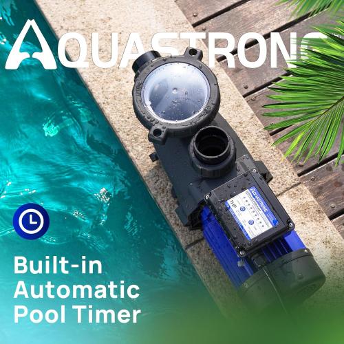 Aquastrong 1HP In/Above Ground Pool Pump with Timer, 115V, 6100GPH, High Flow, Powerful Self Primming Swimming Pool Pumps with Filter