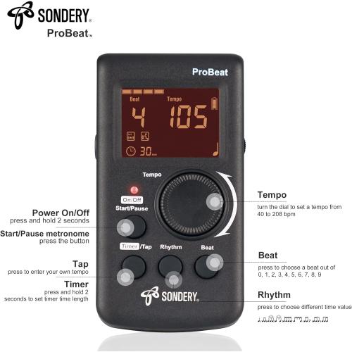 Sondery Digital Metronome Rechargeable English Vocal Counting with Timer Function for Piano Guitar Drum and All Instruments