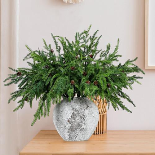 Yinder Norfolk Pine Branches with Pine Cones Artificial Xmas Branches for Indoor Outdoor Home Decor (6 Pcs)