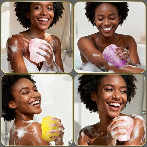 UJFQBH 3 Pack African Net Sponge, African Exfoliating Net Bath Sponge Long Net Bath Sponge Exfoliating Shower Body Scrubber Back Scrubber Skin Smoother,Great for Daily Use (Pink,Yellow,Purple)
