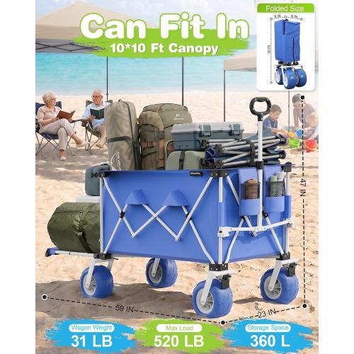 59L Beach Wagon with 9×4 Big Sand Wheels, Expandable Tailgate | Heavy Duty Collapsible Utility Cart with 9 All-Terrain Non-inflatable Balloon Wheels for Beach Camping Baseball Fishing