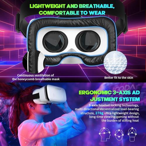 VR Headset for Smartphones with Bluetooth Controller, HD Aspheric Lens | Adjustable Focus & IPD | Universal 4.7-7 inch Phone Compatibility | Heat Dissipation Design