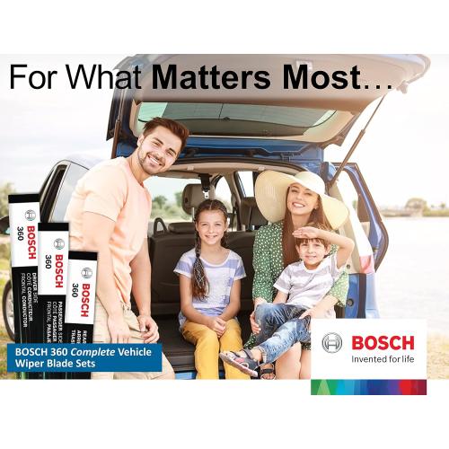 BOSCH B36003 360 Complete Vehicle Wiper Blade Replacement - Includes Front Beam Blades (Pair)   Rear Wiper Blade (1) - 26/17/12