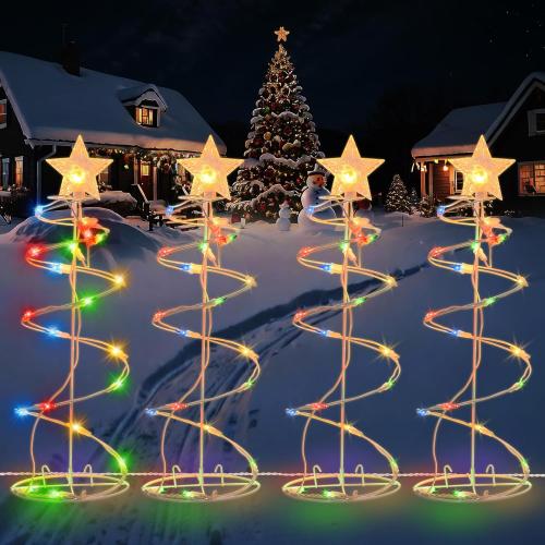 Spiral Christmas Tree Outdoor - 4 Pack Spiral Christmas Tree Pathway Lights Waterproof - Multicolor Spiral Lighted Xmas Trees Lights for Outside Garden Yard Porch, Christmas Decorations