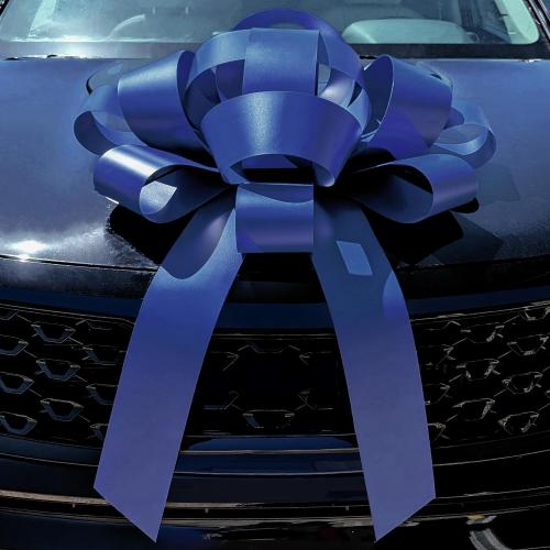 CarBowz Big Bow for Car Decorations and Birthday Gifts, Large Ribbon, Magnet, Safe Sticker Included, Fully Assembled 30 Wide Huge Bow, No Suction Cup Needed (Blue)