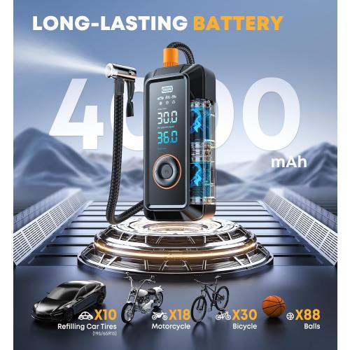 Tire Inflator Portable Air Compressor, Cordless & 12V DC Air Inflator for Car Bikes MotorcycleTires Balls with Auto Shut-Off, Digital Pressure Gauge, Compact Emergency Pump