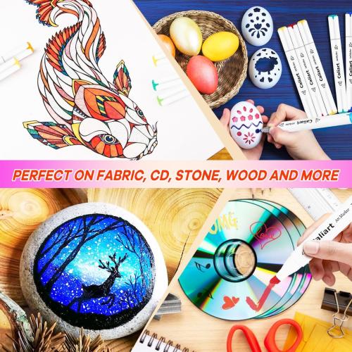 Caliart Alcohol Based Markers, 52 Colors Art Marker Set Fine & Chisel Dual Tip, Permanent Colored Pens for Adults Artists Coloring Book Illustration Sketch Lettering Drawing Cards Planner