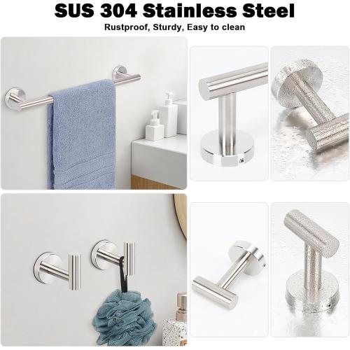 Livabber 3 Pieces Bathroom Accessories Set, 304 Stainless Steel Bath Hardware Kit with 16” Towel Bar   2 Robe Hooks, Wall Mounted Towel Rack for Kitchen, Shower Room (Brushed Nickel)
