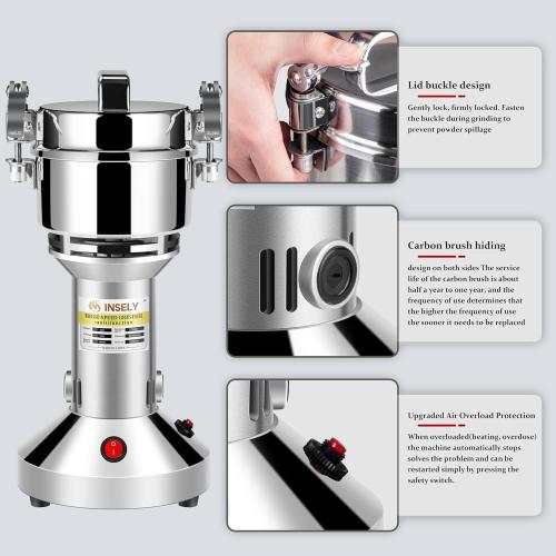 150g Grain Mill, flour mill grinder for home, Electric Stainless Steel Grain Grinder for Wheat, Spices, coffee,Corn and Other Dry Food Grinders for Kitchen