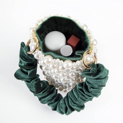 YUSHINY Women Faux Pearl Beaded Evening Pleuche Bucket Handle Bags with Velvet Lining for Wedding Party